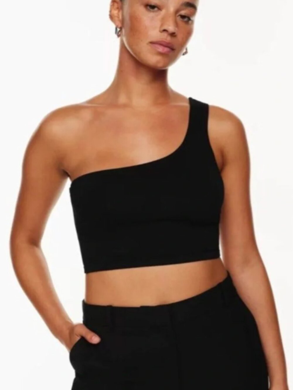Aritzia/Babaton Sculpt Knit One-Shoulder Cropped Tank in Black Size Small